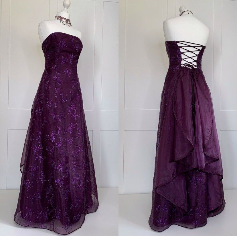 Cute A line Strapless Grape Lace Backless Prom Dresses Party Dress 21st Birthday Outfits Graduation Dress AB1324