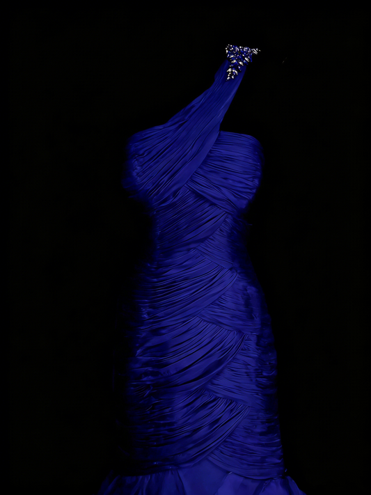 Vintage Mermaid One Shoulder Royal Blue With Tiered Layers College Formal Outfit Long Prom Graduation Dresses For Teens N1315