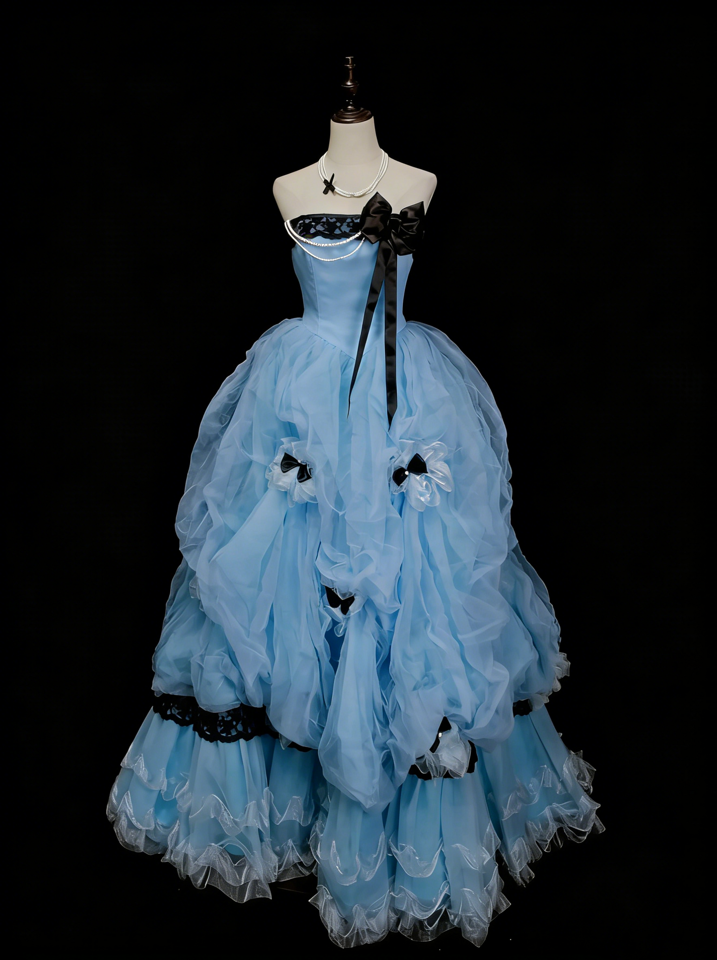 Cute Ball Gown Strapless Blue Organza Sweet 16 Dresses Quinceanera Dress N2142