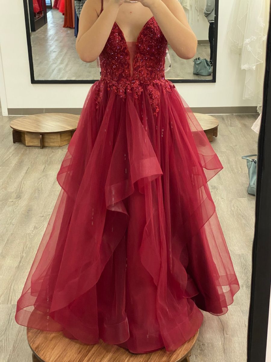 Robe de bal modeste à fines bretelles en tulle bordeaux - Inspiration pour adolescentes - Tenue de soirée - Robe de bal AB083