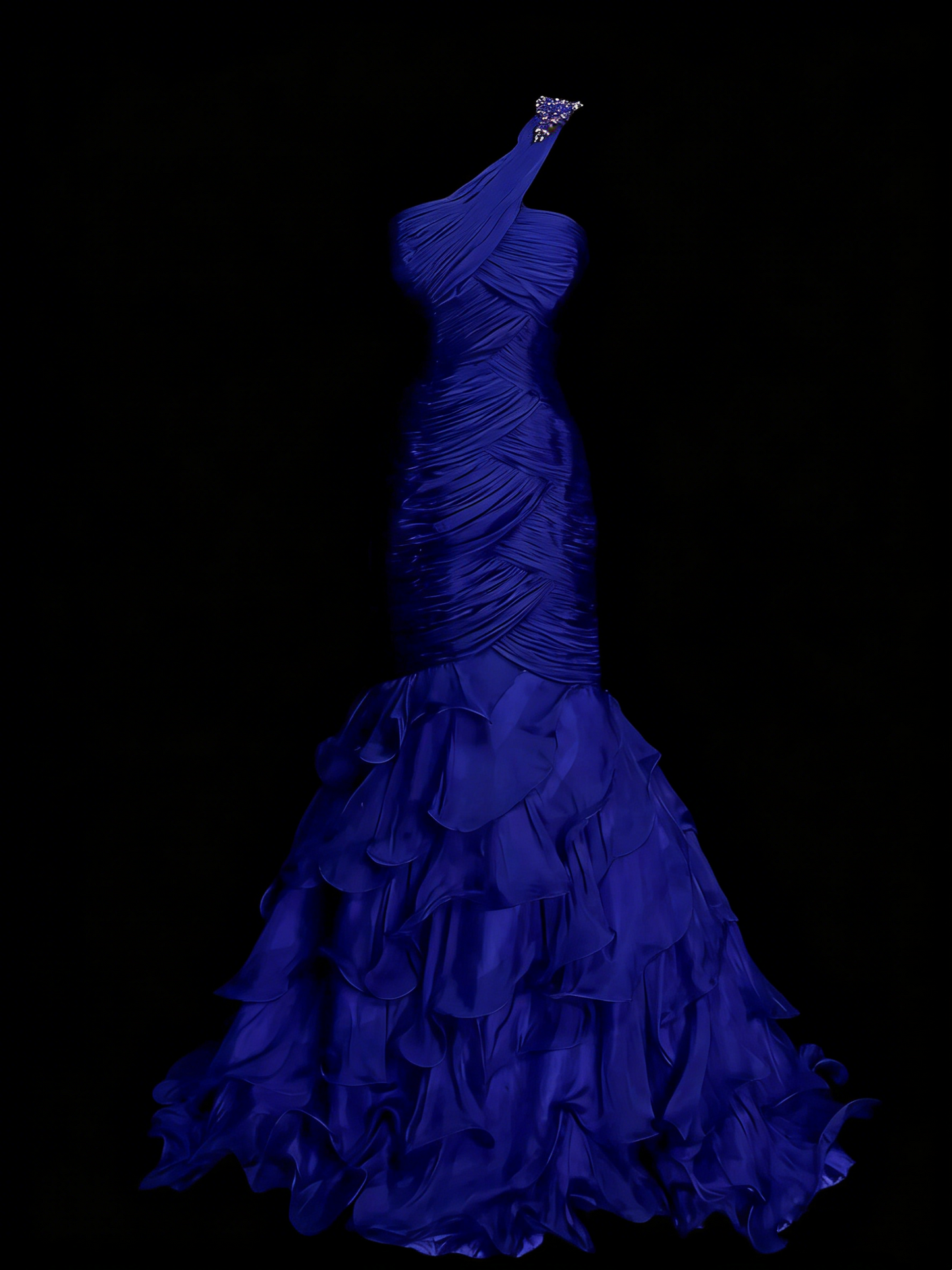 Vintage Mermaid One Shoulder Royal Blue With Tiered Layers College Formal Outfit Long Prom Graduation Dresses For Teens N1315