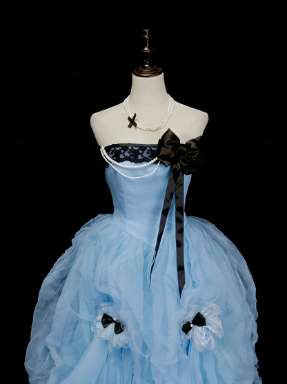Cute Ball Gown Strapless Blue Organza Sweet 16 Dresses Quinceanera Dress N2142