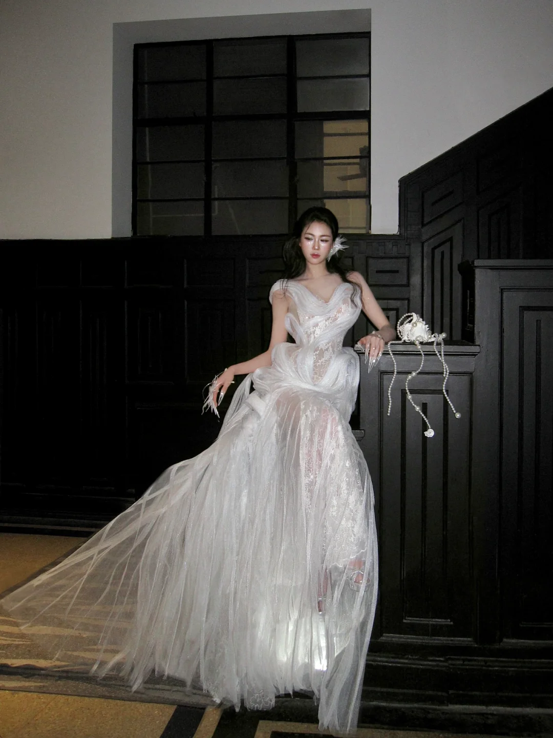 Prinzessinnen-Hochzeitskleid, Meerjungfrauen-Stil, schulterfrei, aus Spitze und Tüll, weißes Brautkleid für Bräute, figurbetontes langes Brautkleid AB2408