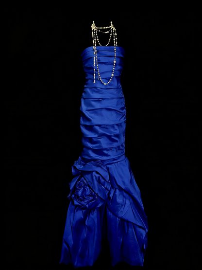 Robe de soirée sirène bustier bleu royal, style modeste, idéale pour les bals de fin d'année des adolescentes (N1157)