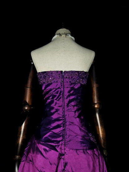 Robe de bal vintage années 1760, bustier cœur violet avec satin plissé, longue robe de bal N1599