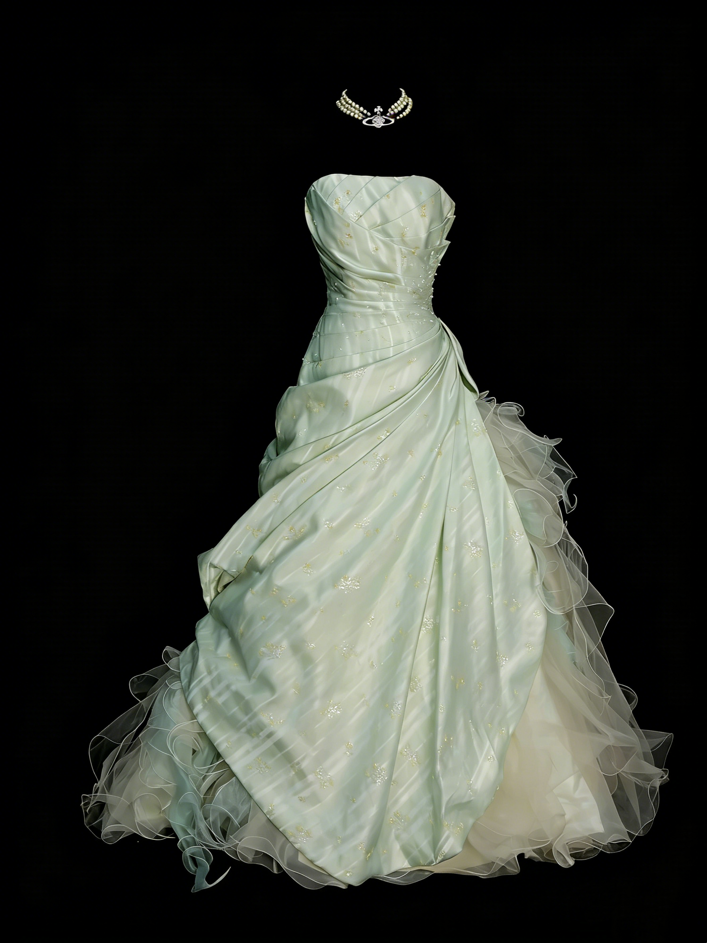 Vintage Ball Gown Strapless Sage Green 1980s College Formal Outfit Prom Graduation Dresses For Teens N1333