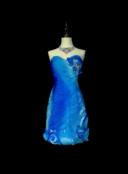 Vintage Sheath Sweetheart Blue Chiffon Hoco Gowns Short Inspo Homecoming Dresses N1353