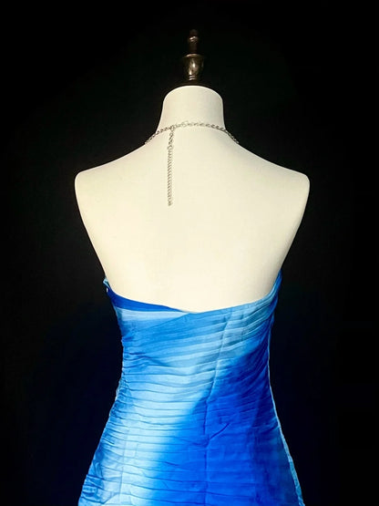 Robe fourreau vintage en mousseline bleue à décolleté cœur, style cabaret, courte, inspiration robe de bal N1353