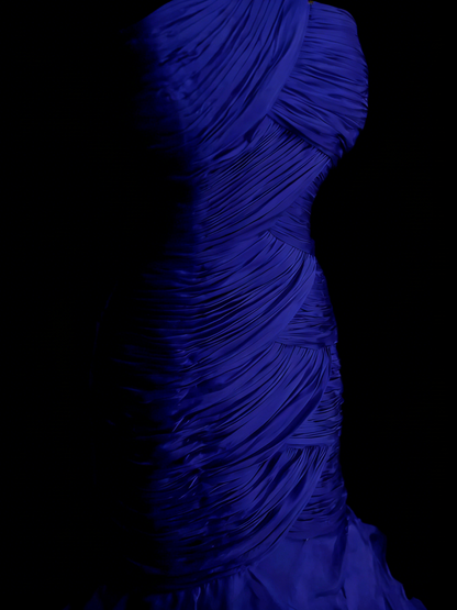 Vintage Mermaid One Shoulder Royal Blue With Tiered Layers College Formal Outfit Long Prom Graduation Dresses For Teens N1315