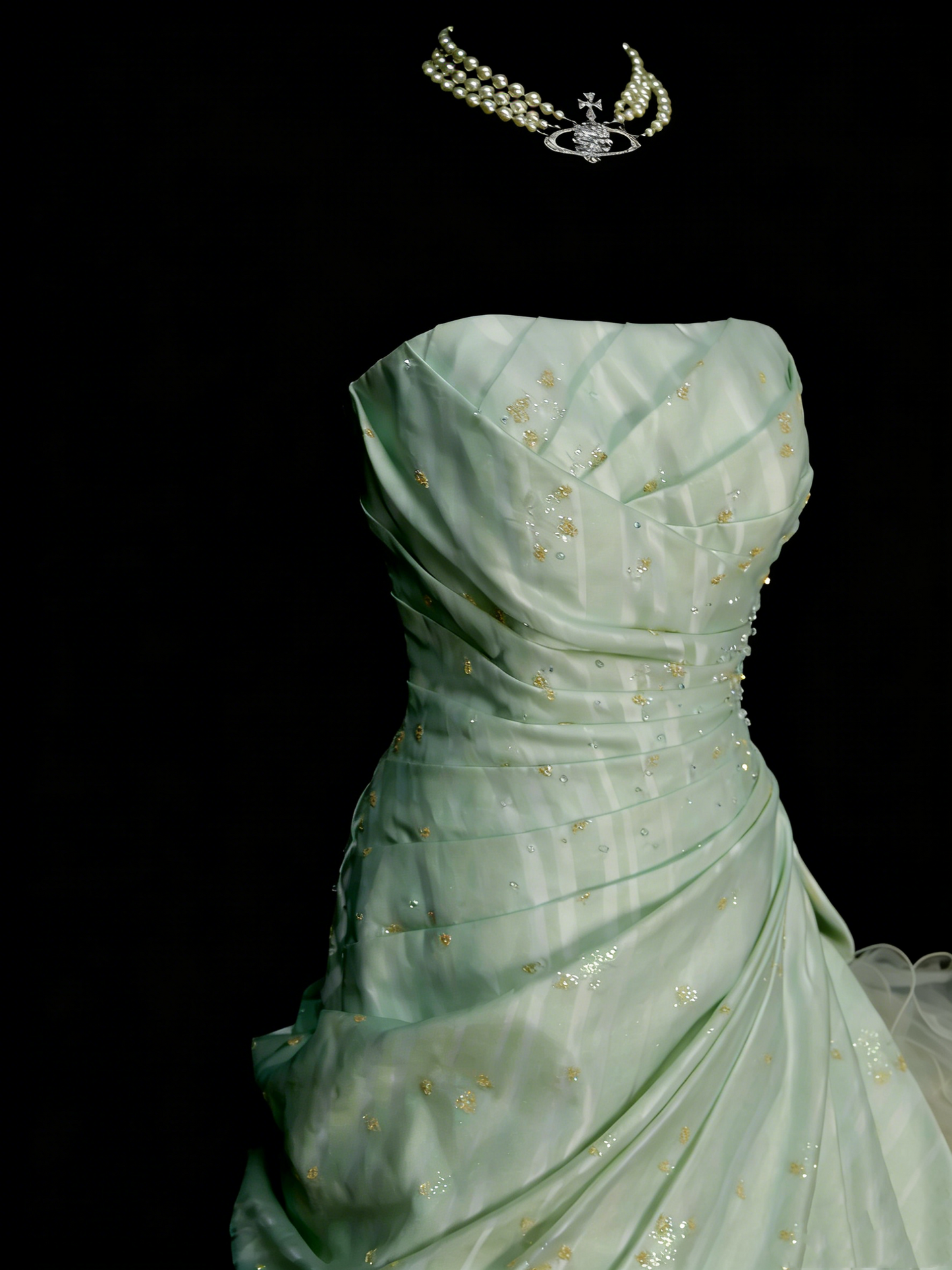Vintage Ball Gown Strapless Sage Green 1980s College Formal Outfit Prom Graduation Dresses For Teens N1333