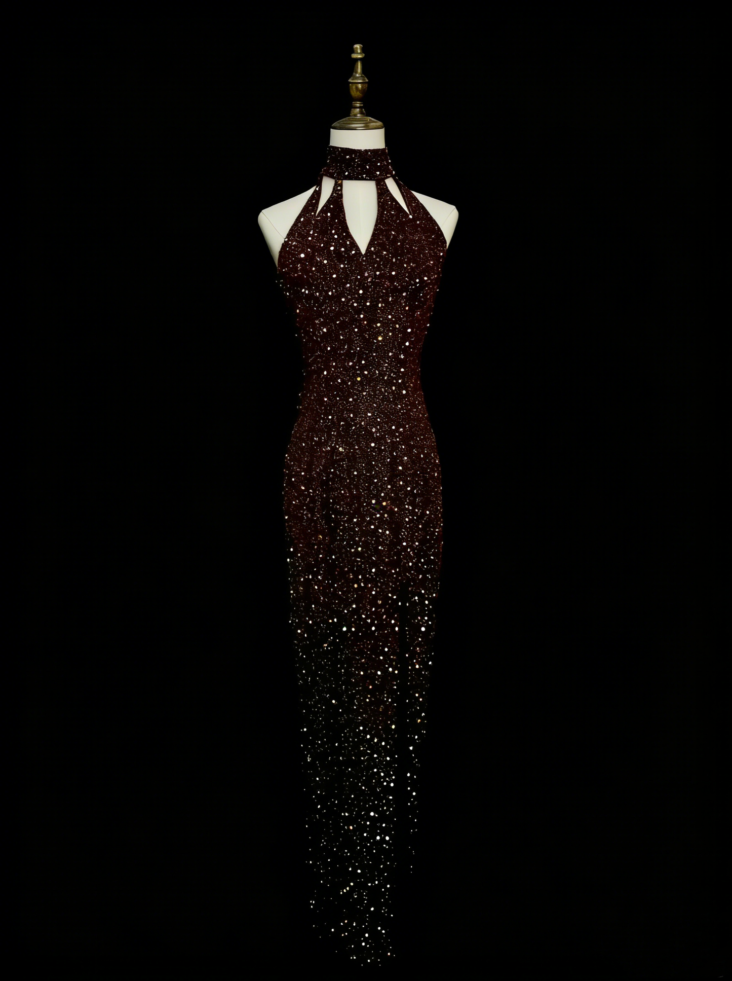 Robe de bal longue vintage années 80, fourreau, dos nu, à sequins, sans manches, N1453