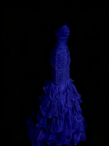 Vintage Mermaid One Shoulder Royal Blue With Tiered Layers College Formal Outfit Long Prom Graduation Dresses For Teens N1315