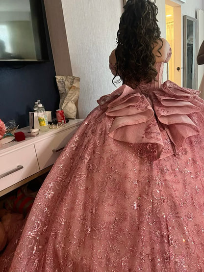 Glitzerndes Luxus Quinceanera Kleid Rüschen Ballkleid Schatz Vestidos De 15 Anos Formale Party Lange Wunderschöne Ballkleider Sweet 16 Kleid B274