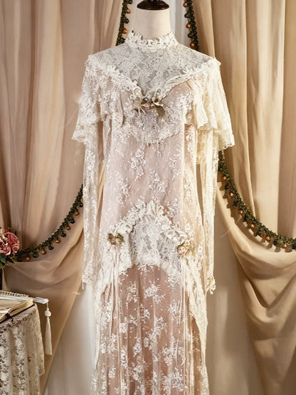 Vintage Wedding Dresses A line High Neck With Sleeves Long Summer Garden Wedding Dress N4115