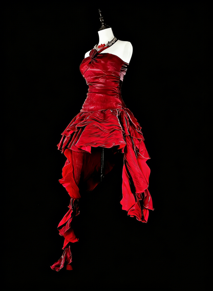 Vintage Ballkleid, asymmetrischer Saum, Neckholder, burgunderrot mit Perlenstickerei, langes Abendkleid, Partykleid, Modekleid N1826