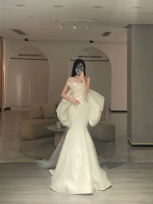 Timeless Wedding Dresses Mermaid Sweetheart Ivory Organza Spring Summer Long Bridal Gown N2979