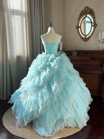 Süßes ballkleid trägerlos hellblau mit gestuften Lagen Sweet 16 Kleider Lang 15 Vestidos De Fiesta N2268