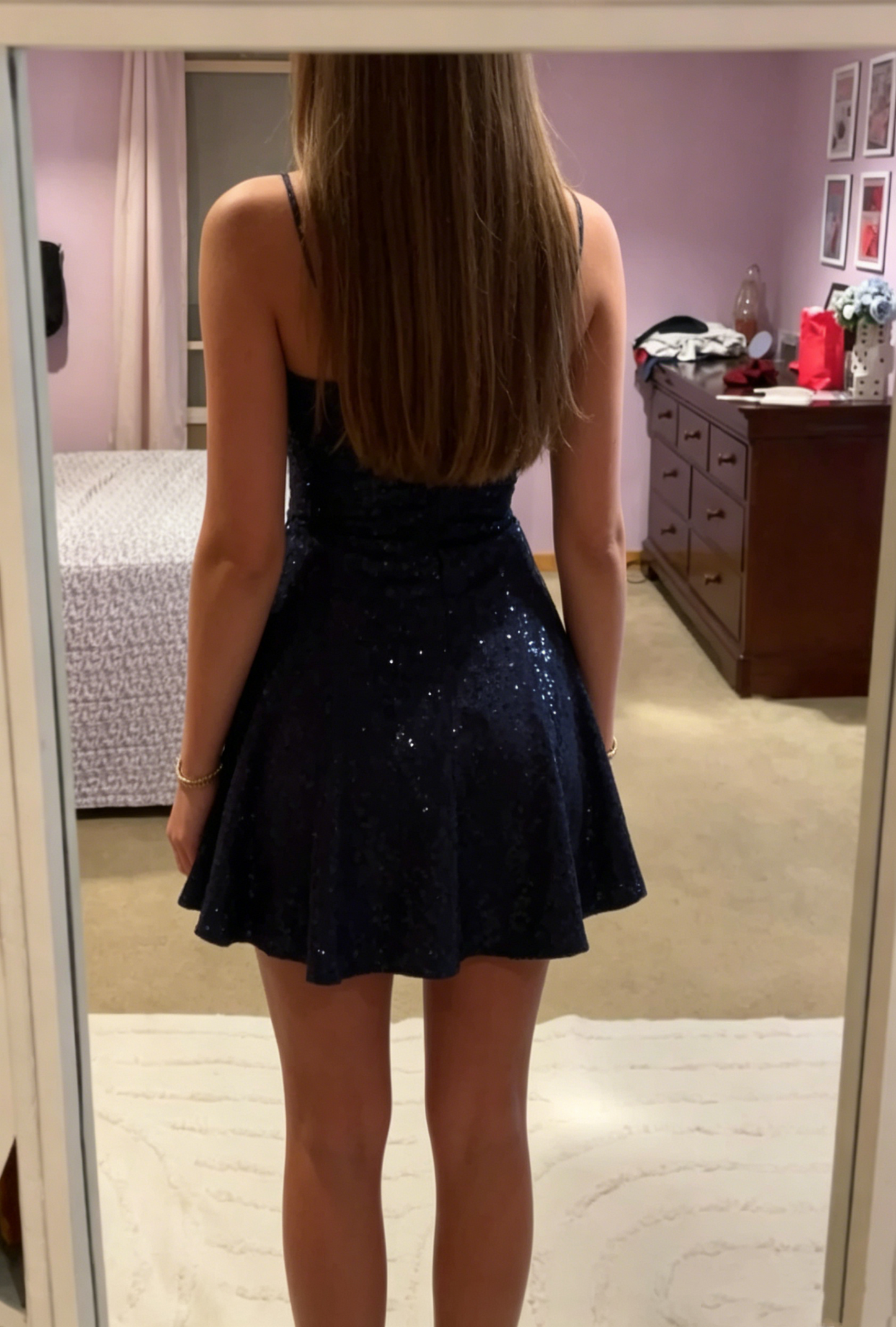 Shiniest Star Pailletten-Minikleid A-Linie Marineblau Pailletten-Abschlusskleider High School für 8. Klasse Homecoming-Kleid RB3323
