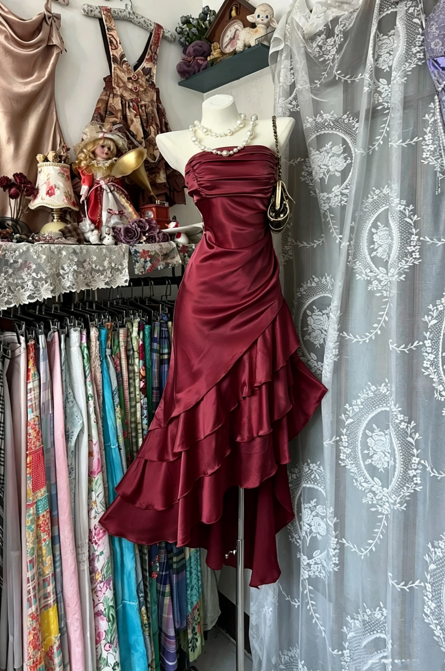 Vintage Meerjungfrau Trägerlos Champagner Satin Mittellang Abschlussfeier Geburtstag Outfits Homecoming Kleider N3740