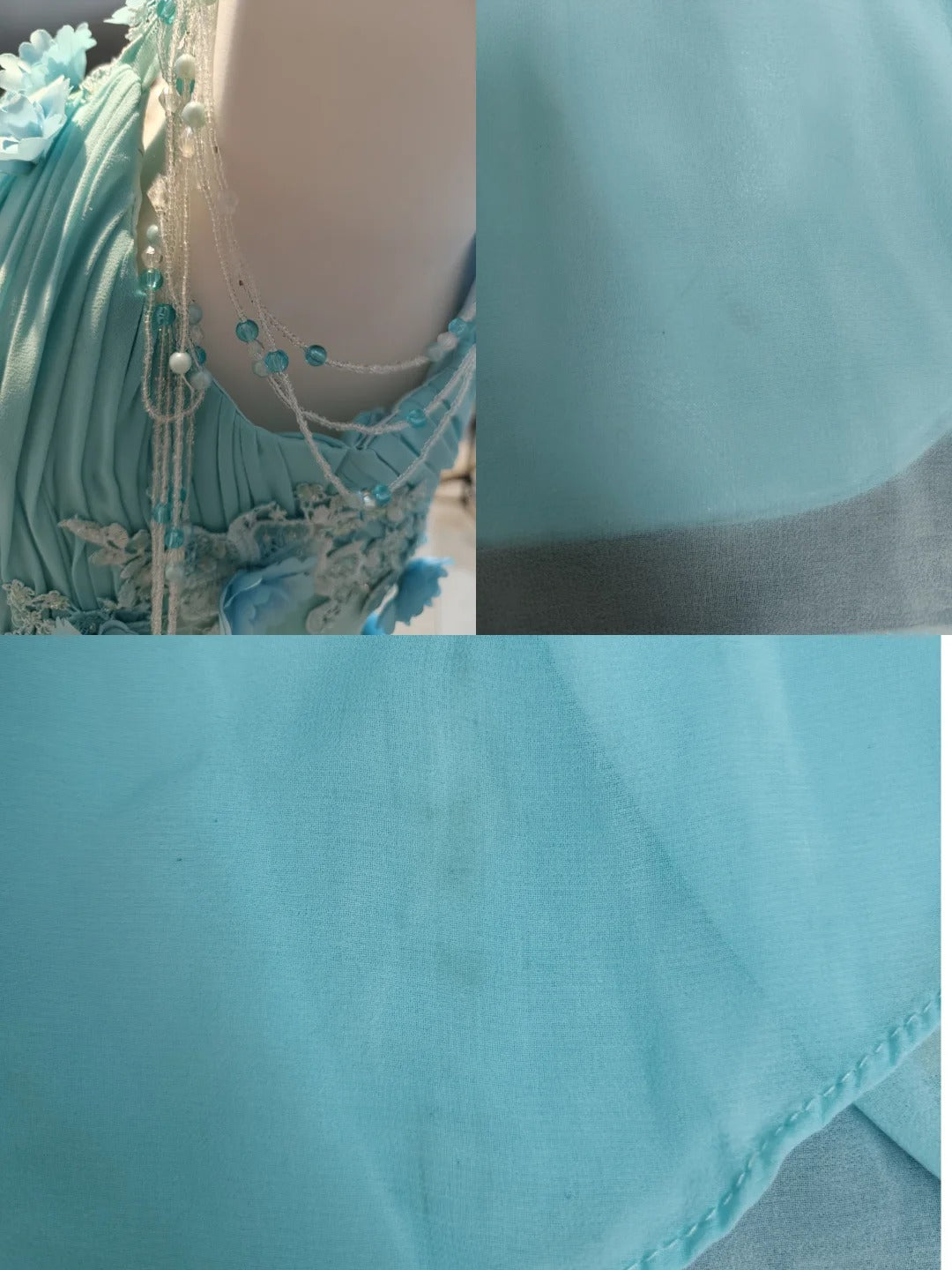 Vintage Ballkleider A-Linie One Shoulder Blau Chiffon 80er Jahre Mit Blumen Lange Formelle Abendgarderobe N4217