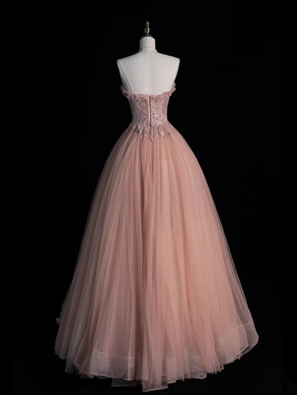 Robe de bal longue rose en tulle à fines bretelles - Inspiration robes de soirée - Robe de bal formelle N1214