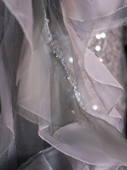 Prinzessin Meerjungfrauen-Abendkleid mit Herzausschnitt, grau, paillettenbesetzt, mit Schlitz, langes formelles Abendkleid, Ballkleid N743