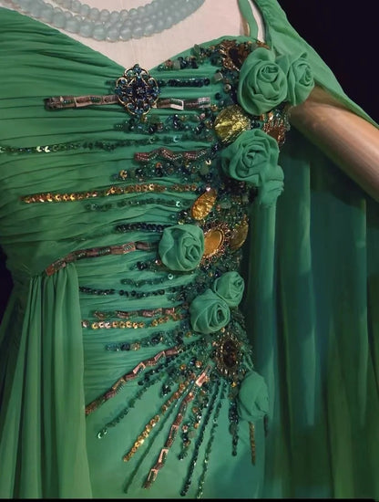 Robes de bal élégantes Inspo Sirène Mousseline Vert Avec Fleurs Perles Pour Femmes Robe de Soirée N3232