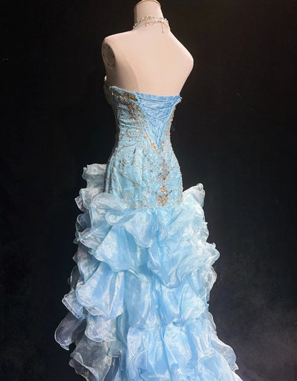 Robes de bal vintage, bustier en cœur, coupe asymétrique, bleu, sans manches, style années 80, longue robe de soirée N2862