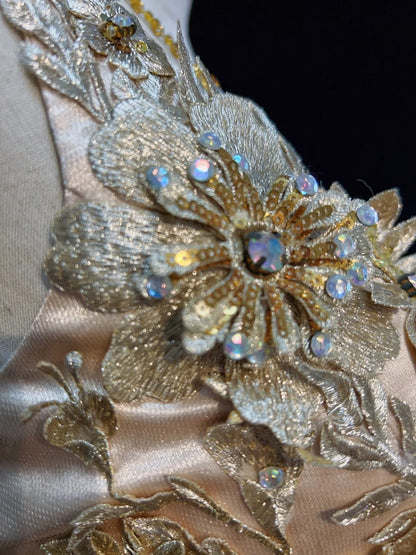 Vintage Meerjungfrauen-Abschlussballkleider, One Shoulder Tüll, Gold, 90er Jahre mit Applikationen, Ballkleider N3343