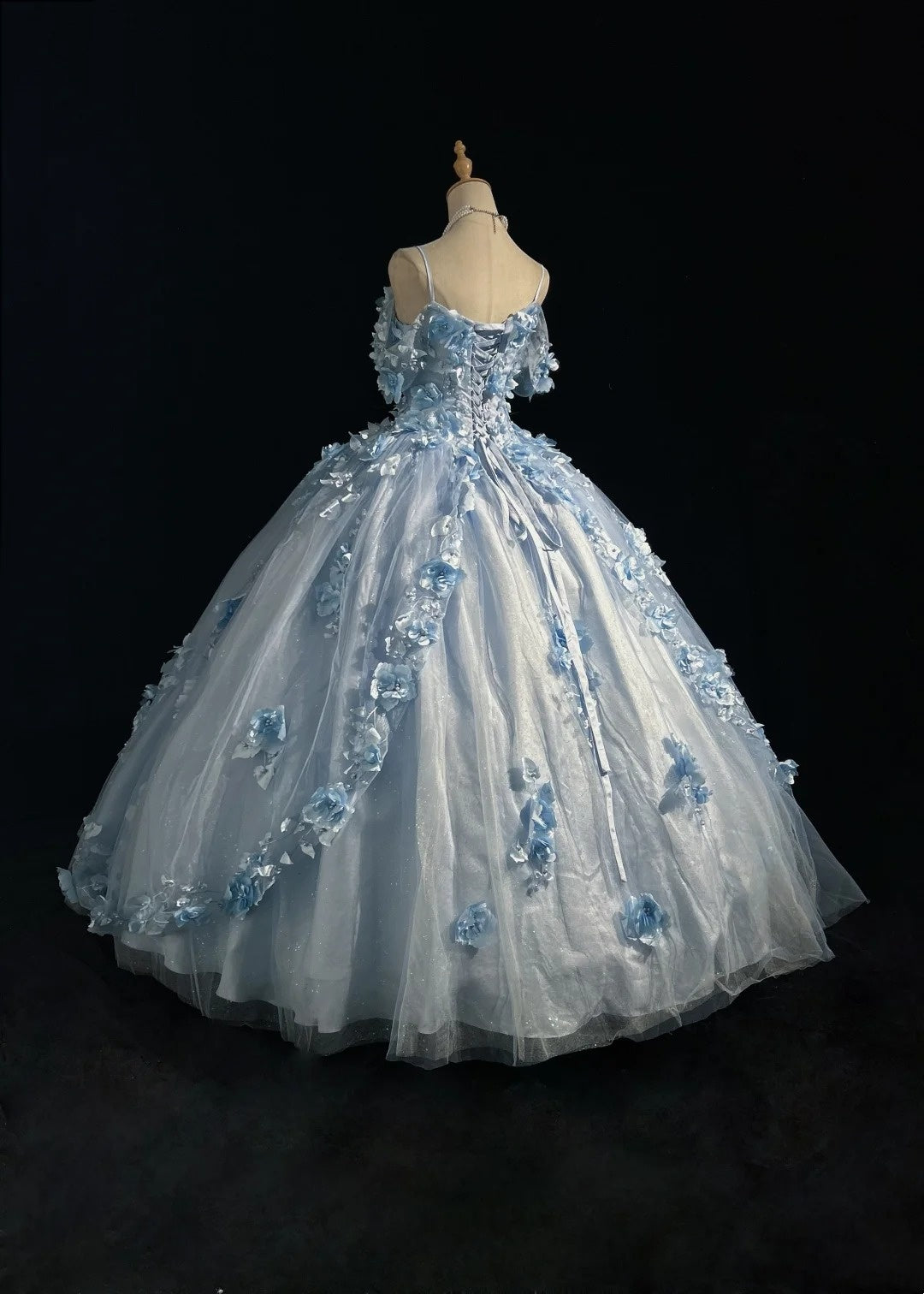 Wunderschöne Abschlussballkleider Ballkleid Off Shoulder Tüll Blau mit Applikationen Langes Abendkleid N2926