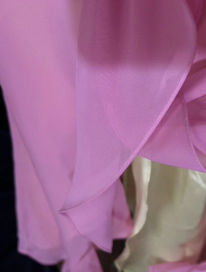 Idées de robes de bal modestes sirène col en V mousseline rose avec perles à volants pour femme robe de soirée formelle N3231
