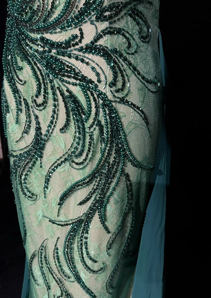 Robes de bal vintage sirène à fines bretelles vertes perlées années 90 longue robe de soirée formelle N2649