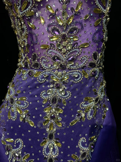 Vintage Prom Dresses 90s Mermaid Scoop Purple Tulle Long With Beading Evening Formal Outfits RB5145