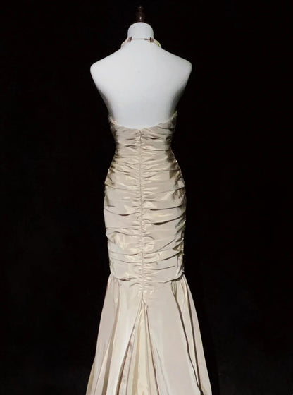 Robes de bal vintage des années 2000, sirène, bustier en cœur, couleur champagne avec perles, longue robe de bal N3023