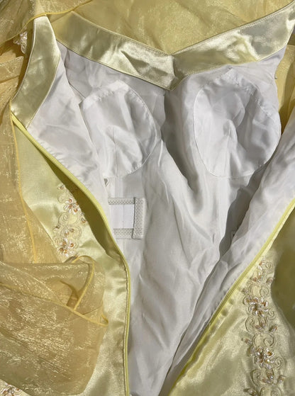 Robes de bal vintage des années 50, rétro chic, coupe trapèze, encolure dégagée, tenues de soirée en satin jaune avec écharpe N3011