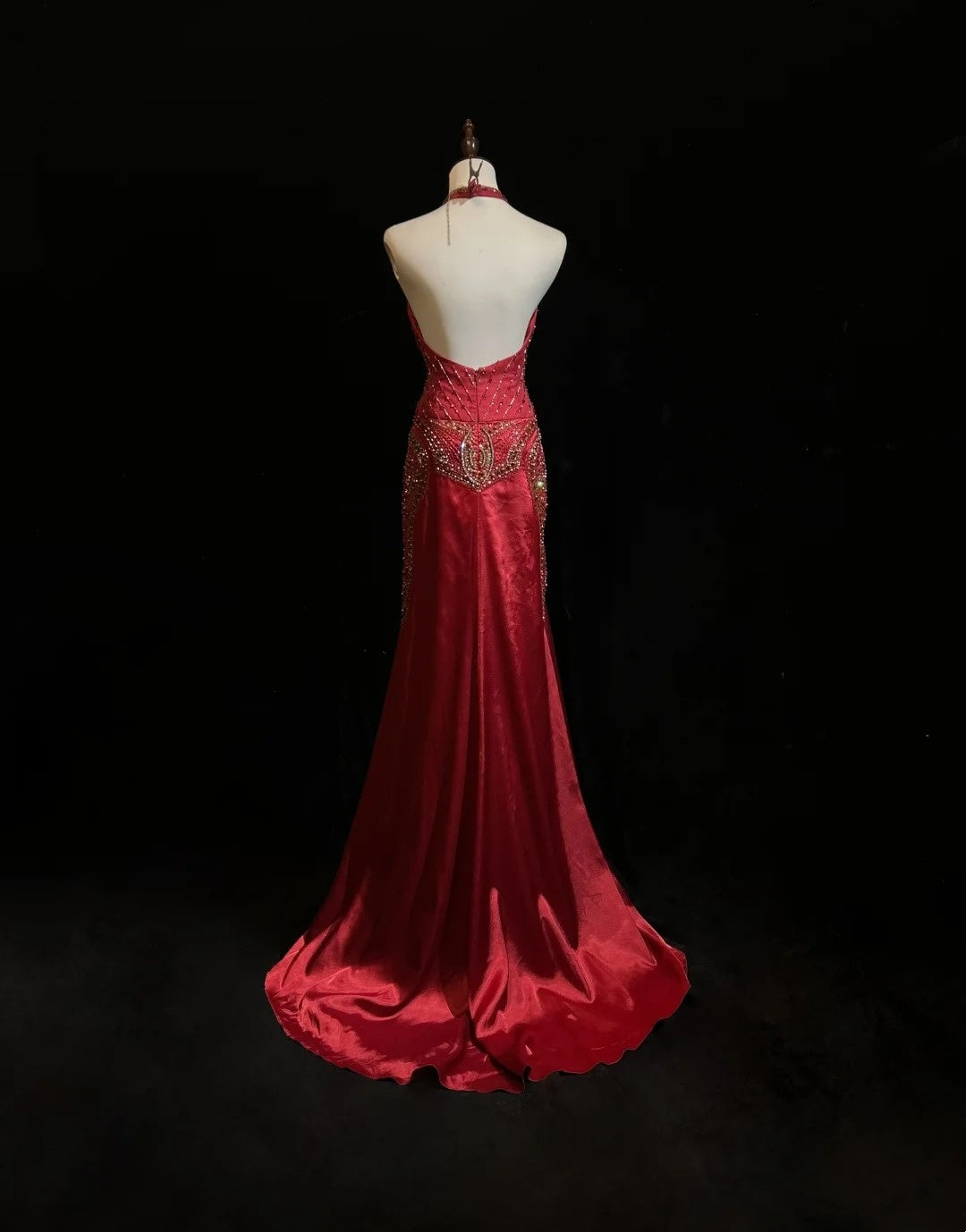 Modest Prom Dresses Mermaid Halter Burgundy Chiffon With Beading Long Formal Evening Dress N3877