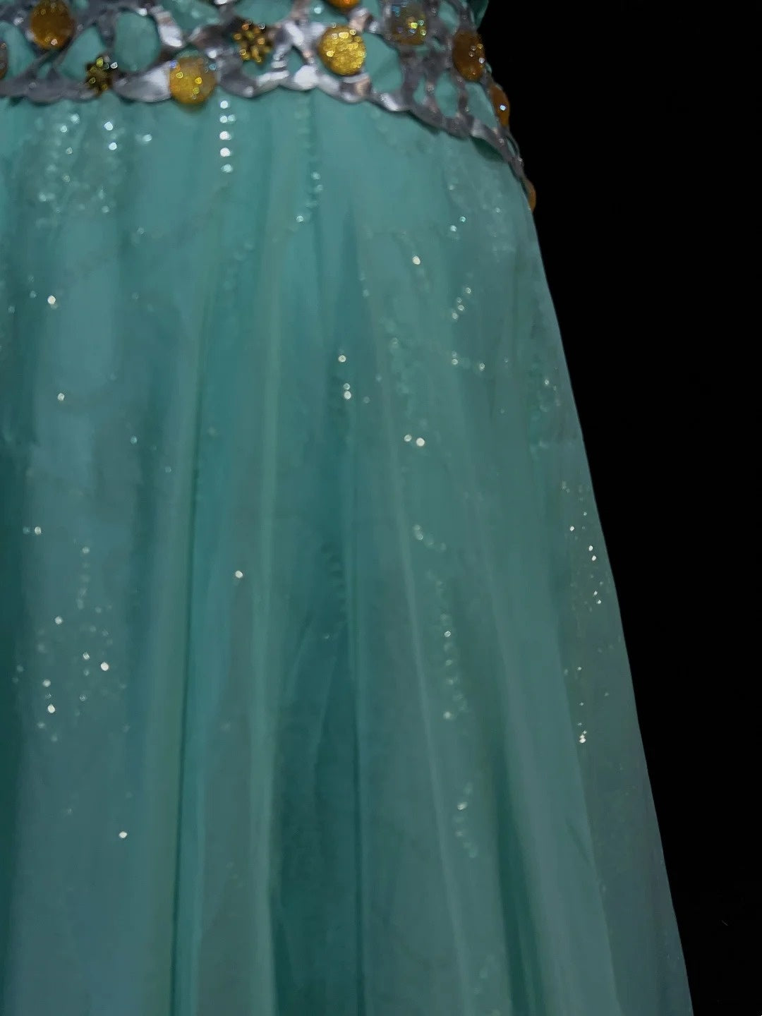 Robes de bal vintage coupe trapèze asymétriques vert menthe années 70 avec volants en mousseline longue robe de soirée formelle N2525