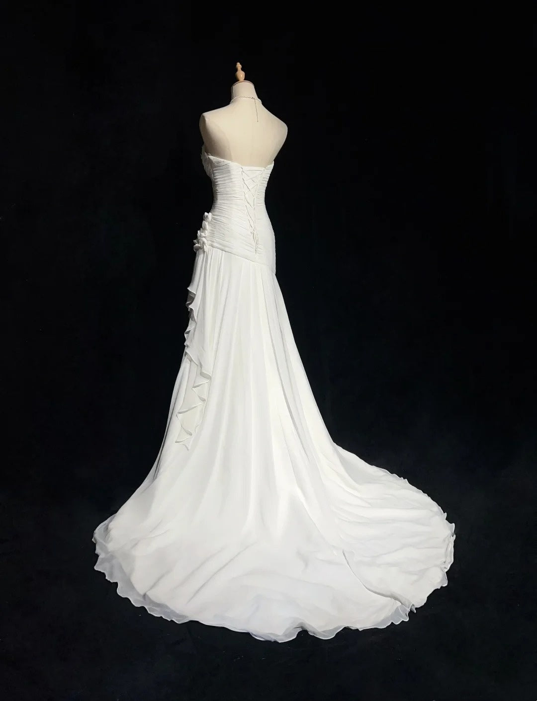 Vintage 90er Brautkleider Meerjungfrau Sweetheart Chiffon Weiß Perlenstickerei Sommergarten Langes Brautkleid N3827