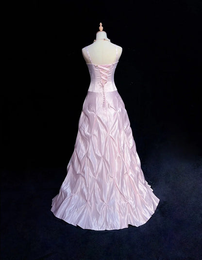 Vintage Prom Dresses 1950s Retro Classy A line Spaghetti Strap Pink Evening Outfits With Cape N3003