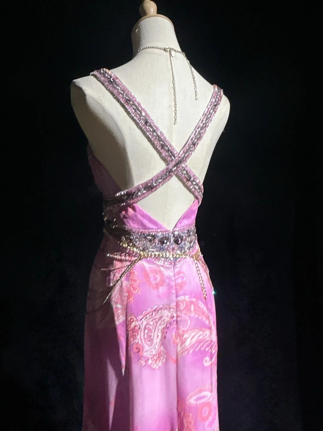 Inspiration robes de bal vintage trapèze asymétrique en mousseline rose avec perles, longue robe de soirée années 80 N2734