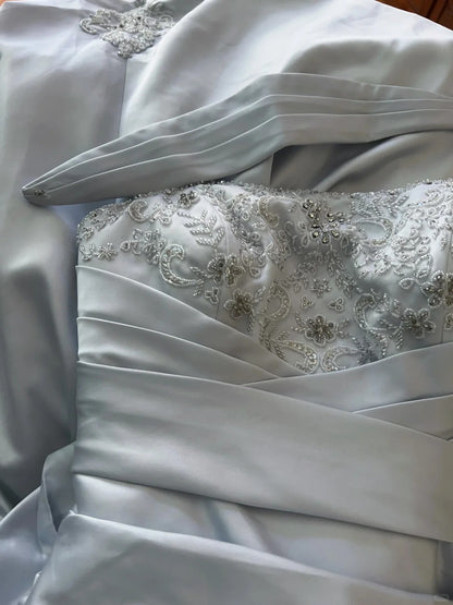 Bescheidene Abschlussballkleider Meerjungfrau One Shoulder Hellblau Satin Mit Spitze Langes formelles Tanzkleid N3000