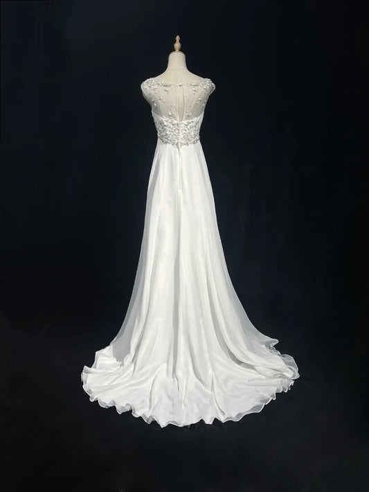 Fairytale Fantasy Art Wedding Dresses A line Scoop White Beads Long Brides Dress Bridal Gowns N2600