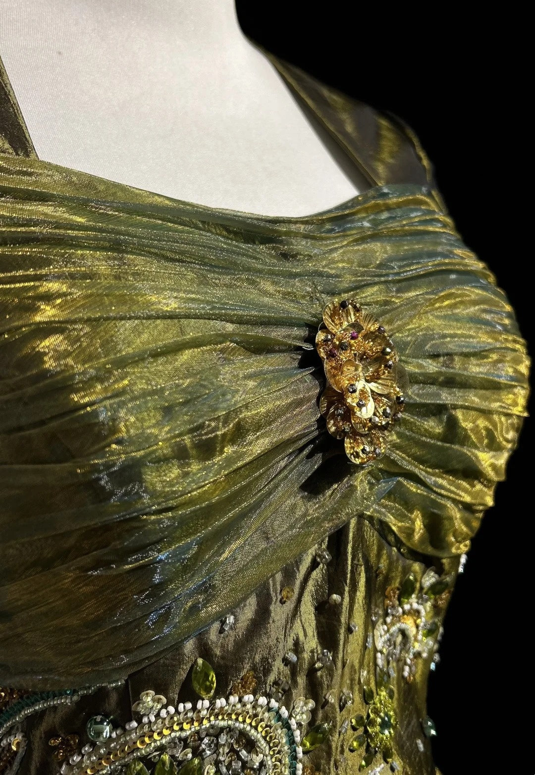 Vintage Abschlussballkleider Ballkleid Quadratischer Ausschnitt Olivgrün 80er Jahre Mit Perlen Lang Formelle Abendgarderobe N3873