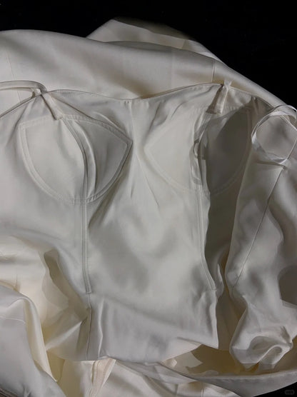 Zeitlose Hochzeitskleider Ballkleid Spaghettiträger Elfenbein mit Perlen Lang Brautkleid N3433