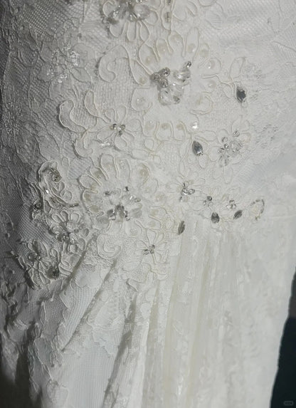 Robes de mariée uniques sirène, bretelles spaghetti, dentelle blanche, longue robe de mariée N3096
