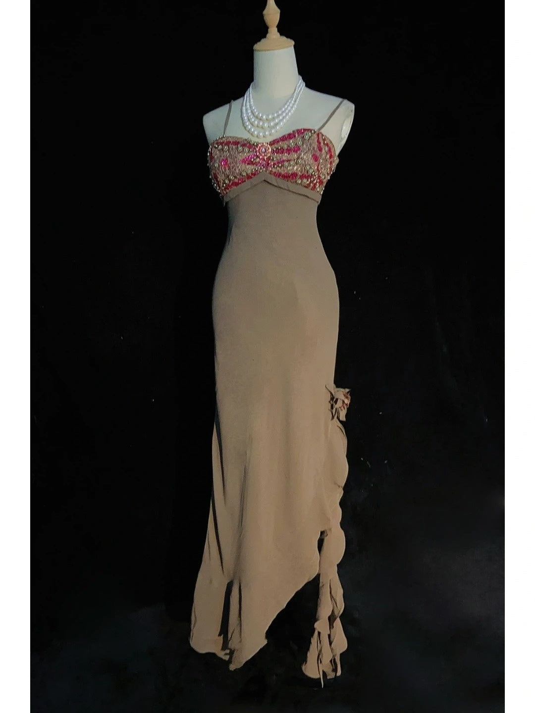 Robes de bal vintage des années 90, sirène, bretelles spaghetti, mousseline, longues, pour soirées semi-formelles N3655