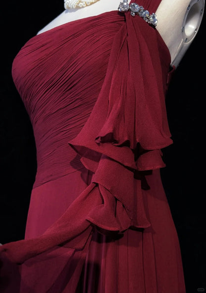 Verträumte 90er Abschlussballkleider Meerjungfrau One Shoulder Rot mit plissiertem Abendoutfit N3845