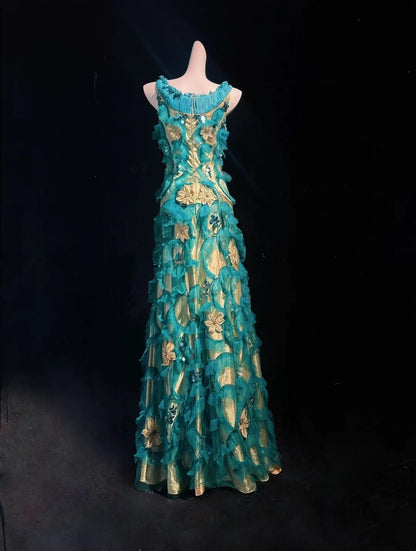 Vintage Prom Dresses 1970s A Line V Neck Blue Tulle With Beads Sleeveless Prom Dresses Evening Formal Outfits RB5126