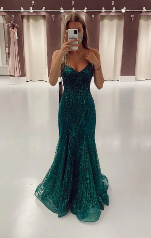 Green Long Mermaid Prom Dresses Formal Evening Gowns AB1587