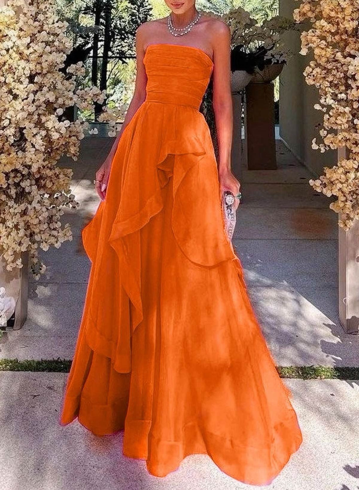 Robe de bal élégante sans bretelles en tulle orange poudré, robe de soirée longue et formelle pour femme, robe de bal de fin d'année pour un anniversaire de 16 ans AB1291